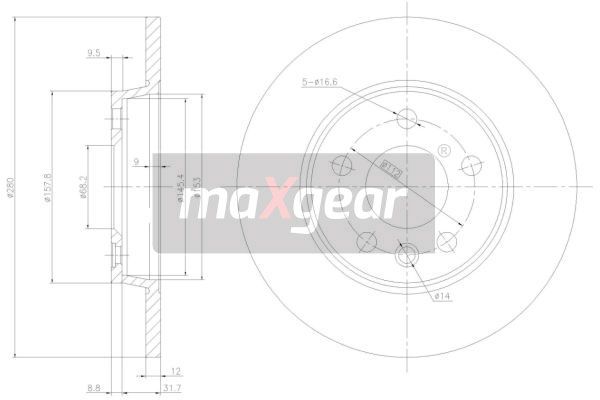 TARCZA HAMULCOWA TYŁ T4 96- 280X12 MaXgear 19-0789