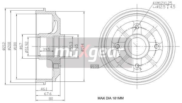 BĘBEN HAMULCOWY PEUGEOT 206 106 AX SAXO 180MM MaXgear 19-1042