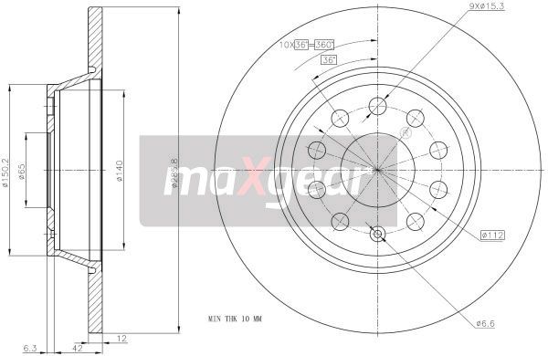 TARCZA HAMULCOWA TYŁ GOLF 5 A3 PASSAT05- OCTAVIA 286X12 MaXgear 19-1229