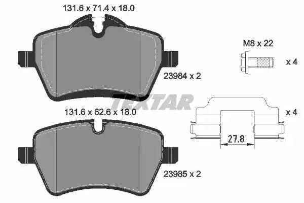 Klocki hamulcowe przód MINI COOPER S 04-15 131,6x71,4x18  131,6x62,5x18 Textar 2398401