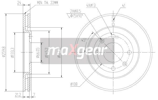 TARCZA HAMULCOWA PRZÓD PEUGEOT 406 MaXgear 19-1003