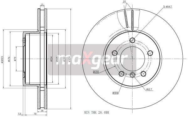 TARCZA HAMULCOWA PRZÓD BMW E60 E61 MaXgear 19-1069