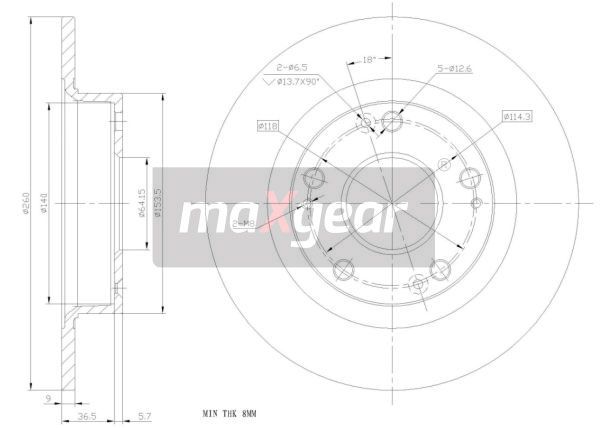 TARCZA HAMULCOWA TYŁ HONDA CIVIC 06- 260x9 MaXgear 19-1854