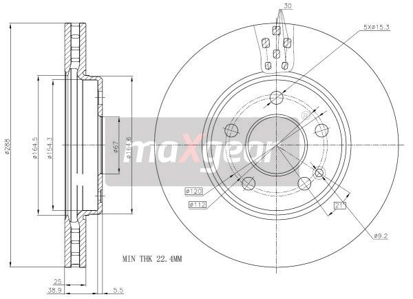 TARCZA HAMULCOWA PRZÓD MERCEDES W169 W245 A B-KLASA 288x25 MaXgear 19-1796