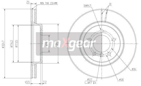 TARCZA HAMULCOWA PRZÓD BMW E46 325X25 wentylowana MaXgear 19-1033