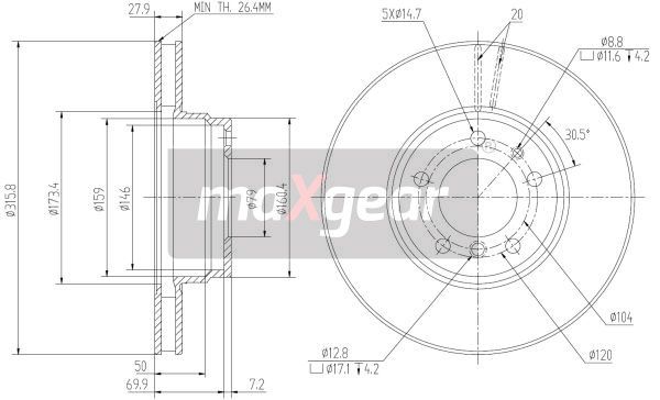 TARCZA HAMULCOWA PRZÓD BMW E38 94-98 725 728 730 735 MaXgear 19-1254
