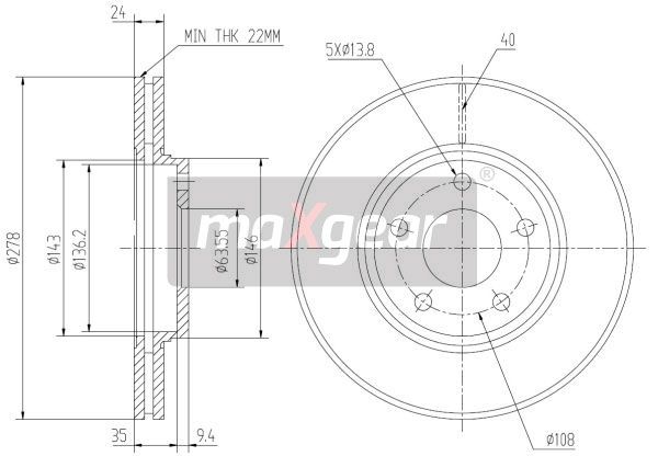 TARCZA HAMULCOWA PRZÓD FORD TRANSIT 02- CONNECT MaXgear 19-1257