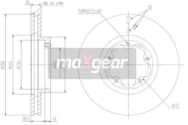 TARCZA HAMULCOWA PRZÓD FORD TRANSIT 06- wentylowana 280X28 MaXgear 19-1333