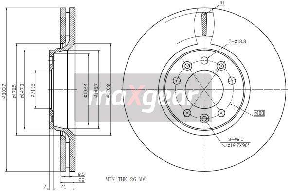 TARCZA HAMULCOWA PRZÓD FIAT SCUDO JUMPY C5 304X28 MaXgear 19-1877