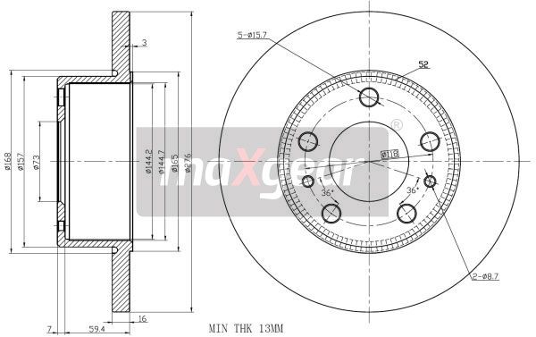 TARCZA HAMULCOWA TYŁ IVECO DAILY 00- ABS 276X16 MaXgear 19-1852