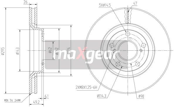 TARCZA HAMULCOWA PRZÓD TOYOTA AURIS 06- UK AVENSIS 09- 295X26 MaXgear 19-1868
