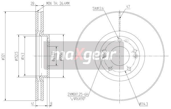TARCZA HAMULCOWA PRZÓD HYUNDAI SANTA FE 321MM MaXgear 19-1812
