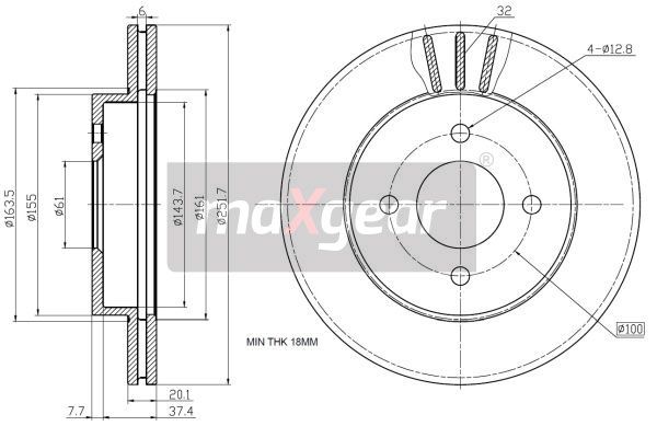 TARCZA HAMULCOWA PRZÓD NISSAN ALMERA 95- +ABS 252X20 MaXgear 19-1850