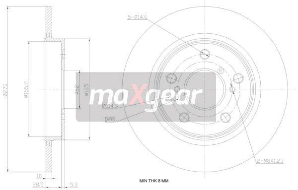 TARCZA HAMULCOWA TYŁ TOYOTA AURIS 07- UK 270X10 MaXgear 19-1869