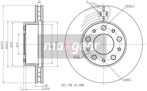 TARCZA HAMULCOWA PRZÓD FIAT DUCATO CITROEN JUMPER 06- MaXgear 19-1334