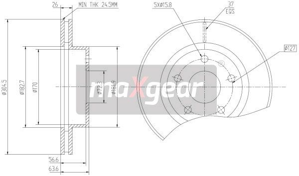 TARCZA HAMULCOWA PRZÓD JEEP GRAND CHEROKEE 99- MaXgear 19-1827
