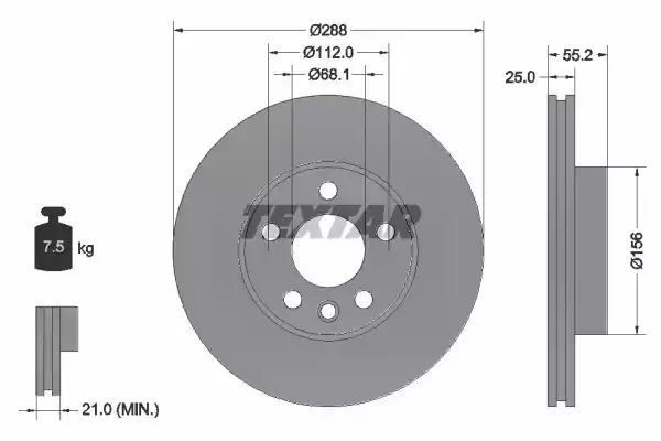 Tarcza hamulcowa przód SHARAN 95- 288X25 wentylowana Textar 92074203
