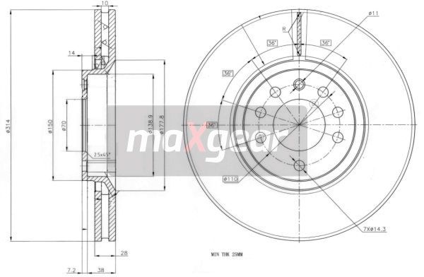 TARCZA HAMULCOWA PRZÓD OPEL VECTRA C 02- 2,8 3,2 V6 3,0CDTI MaXgear 19-1318