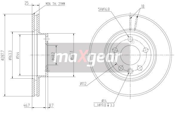 TARCZA HAMULCOWA PRZÓD SHARAN 95- 288X25 wentylowana MaXgear 19-0775