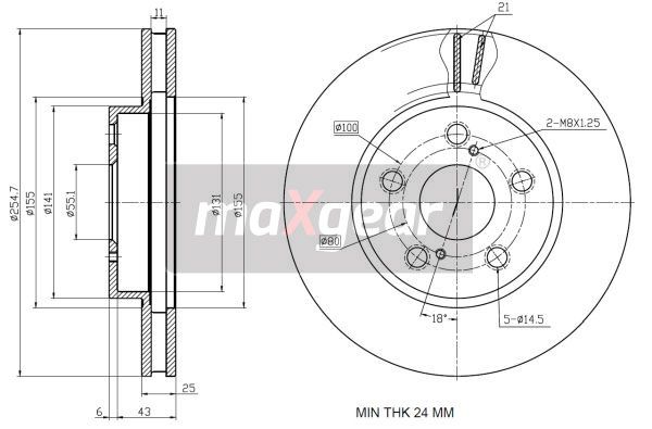 TARCZA HAMULCOWA PRZÓD TOYOTA CELICA 99- 1,8 MaXgear 19-1243