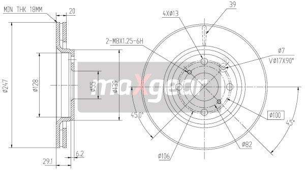 TARCZA HAMULCOWA TOYOTA CITROEN PRZÓD PEUGEOT AYGO C1 107 05- MaXgear 19-1844