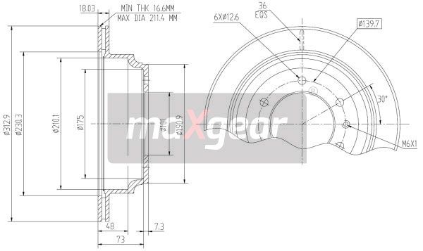 TARCZA HAMULCOWA TYŁ OPEL FRONTERA A 2,2-2,8 B D MaXgear 19-1814