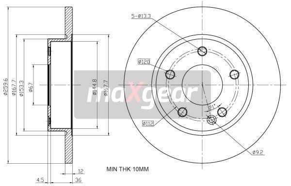 TARCZA HAMULCOWA PRZÓD MERCEDES W168 A-KLASA MaXgear 19-1193