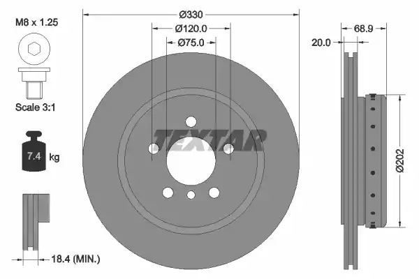 Tarcza hamulcowa tył BMW 5 10- 330x20 WYSOKO NAWĘGLANA Textar 92265925
