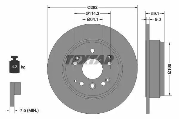 Tarcza hamulcowa przód Honda ELEMENT 2,4 02-11 282x9 Textar 92261703