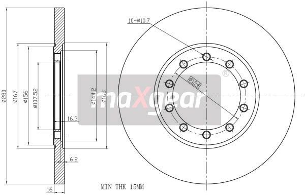 TARCZA HAMULCOWA TYŁ FORD TRANSIT 06- 280X16 WEW.107 MaXgear 19-1932
