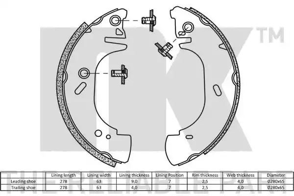 Szczęki hamulcowe Ford TRANSIT 08 94- 280x65 NK Autoparts 2725571