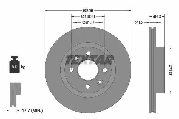 Tarcza hamulcowa przód Renault ESPACE 2,0-2,2 84-96 259X20,2 Textar 92036400