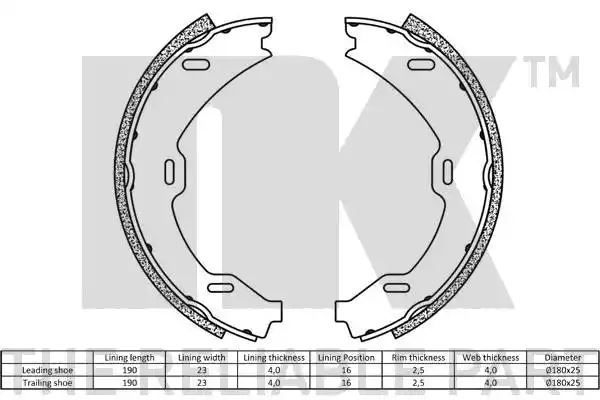 Szczęki hamulca ręcznego Mercedes W220 98- 180X25 W210KOMB NK Autoparts 2733714