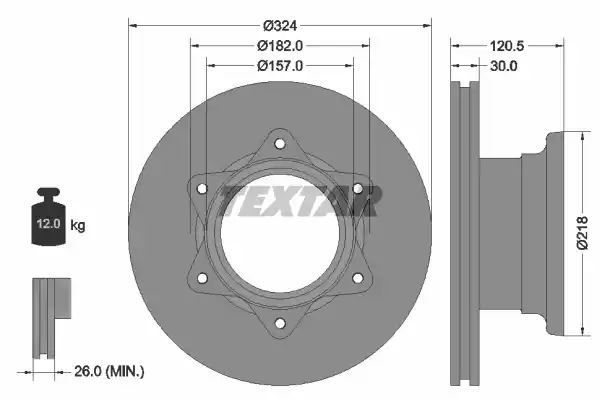 Tarcza hamulcowa tył Mercedes VARIO 614-814 wentylowana 324X30 6 Textar 93087700