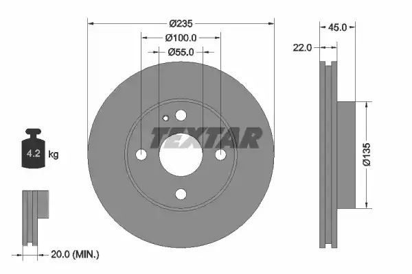 Tarcza hamulcowa przód Mazda 323 94- 1,5 16V 323 -94  235X22 04 05 OTWORÓW Textar 92071500