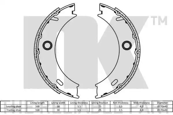 Szczęki hamulca ręcznego Mercedes SPRINTER BM904 96-  170,0X40 NK Autoparts 2733678
