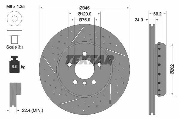 Tarcza hamulcowa tył BMW 3 4 11- PERFOROWANY 345x24 WYSOKO NAWĘGLANA Textar 92265525