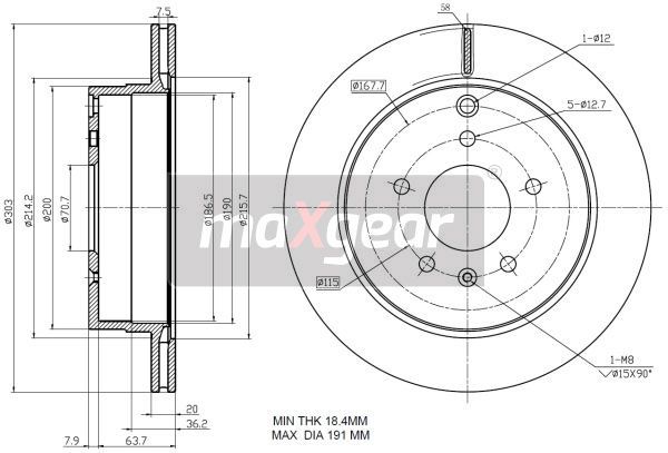 TARCZA HAMULCOWA TYŁ OPEL ANTARA CAPTIVA 303X20 MaXgear 19-2370