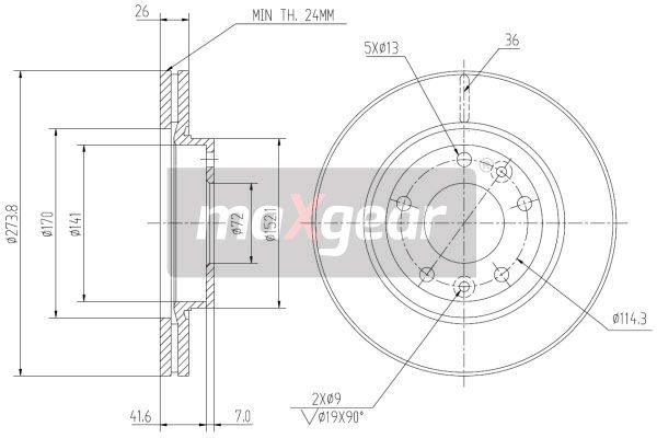 TARCZA HAMULCOWA PRZÓD KIA CARNIVAL MaXgear 19-2756