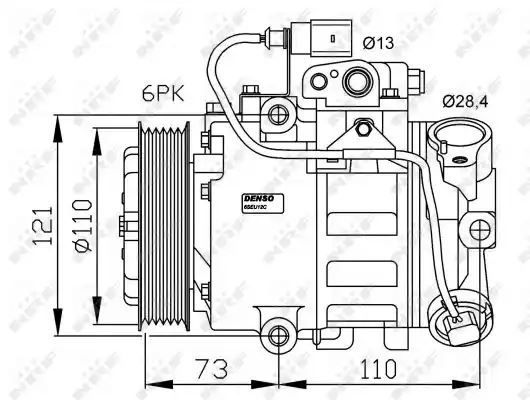 KOMPRESOR KLIMATYZACJI VW A3 DENSO/SANDEN 6SEU12 6SEU14 PXE13 ŚREDNICA KOŁA 110MM 6PK NRF 32225G