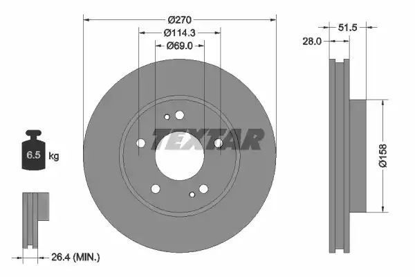 Tarcza hamulcowa przód Mitsubishi L200 2,5 DI-D 10- 270x28 Textar 92270803