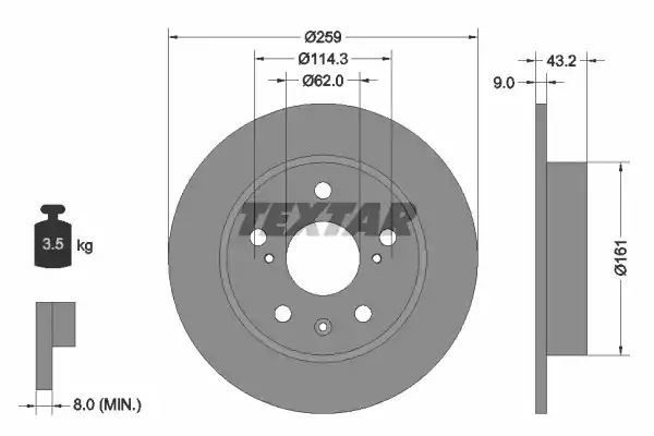 Tarcza hamulcowa tył Suzuki SX4 VITARA 1,6 13- Textar 92268403