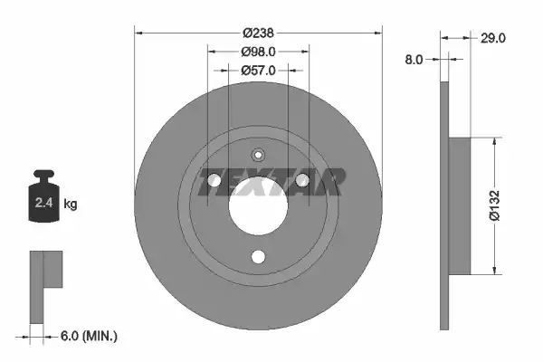 Tarcza hamulcowa przód Citroen AX SAXO 1,0-1,4 Q238 3? Textar 92038500
