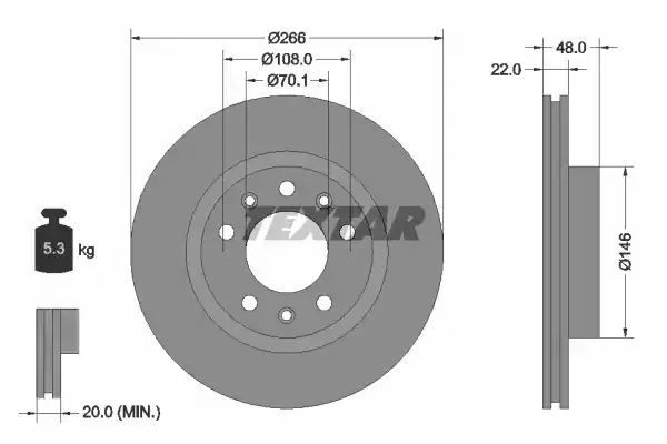 Klocki hamulcowe przód Peugeot 308 1,2-2,0 13- 266x22 Textar 92269003