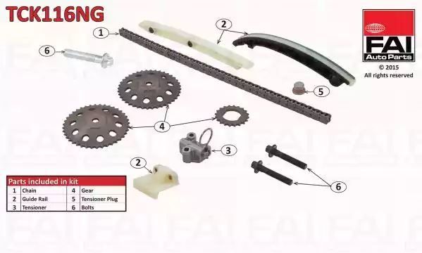 ZESTAW ŁAŃCUCHA ROZRZĄDU OPEL DOHC ASTRA H 04-09,ASTRAVAN V 05-,COMBO 04-,CORSA C 03-/D 06-/VAN 03-06,MERIVA 04-10,TIGRA 04- FAI Auto Parts TCK116NG