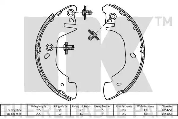 Szczęki hamulcowe Ford TRANSIT 08 94- 254x52 NK Autoparts 2725570