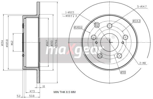 TARCZA HAMULCOWA TYŁ TOYOTA AVENSIS 2,2D MaXgear 19-2353