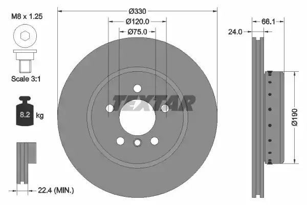 Tarcza hamulcowa przód BMW 5 10- 330x24 WYSOKO NAWĘGLANA Textar 92265825