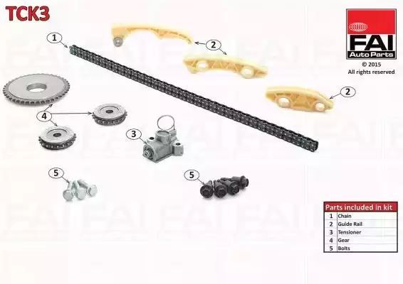 ZESTAW ŁAŃCUCHA ROZRZĄDU OPEL DOHC ASTRA G 01-05,SIGNUM 03-,SPEEDSTAR 00-,VECTRA B 95-02/C 02-08,ZAFIRA,ALFA 159 05-,BRERA/SPIDER 06- FAI Auto Parts TCK3
