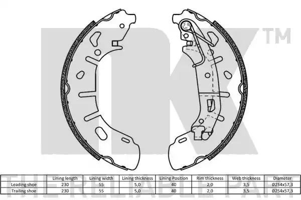 Szczęki hamulcowe Fiat DOBLO 10- 254MM NK Autoparts 2723808